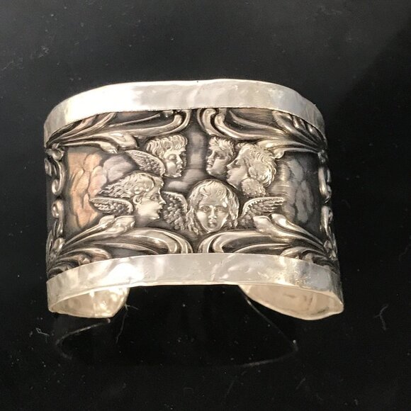 Cherub Spoon Ring Sterling Silver 925 Cuff Bracelet Reynolds Angel Embossed - Picture 5 of 7
